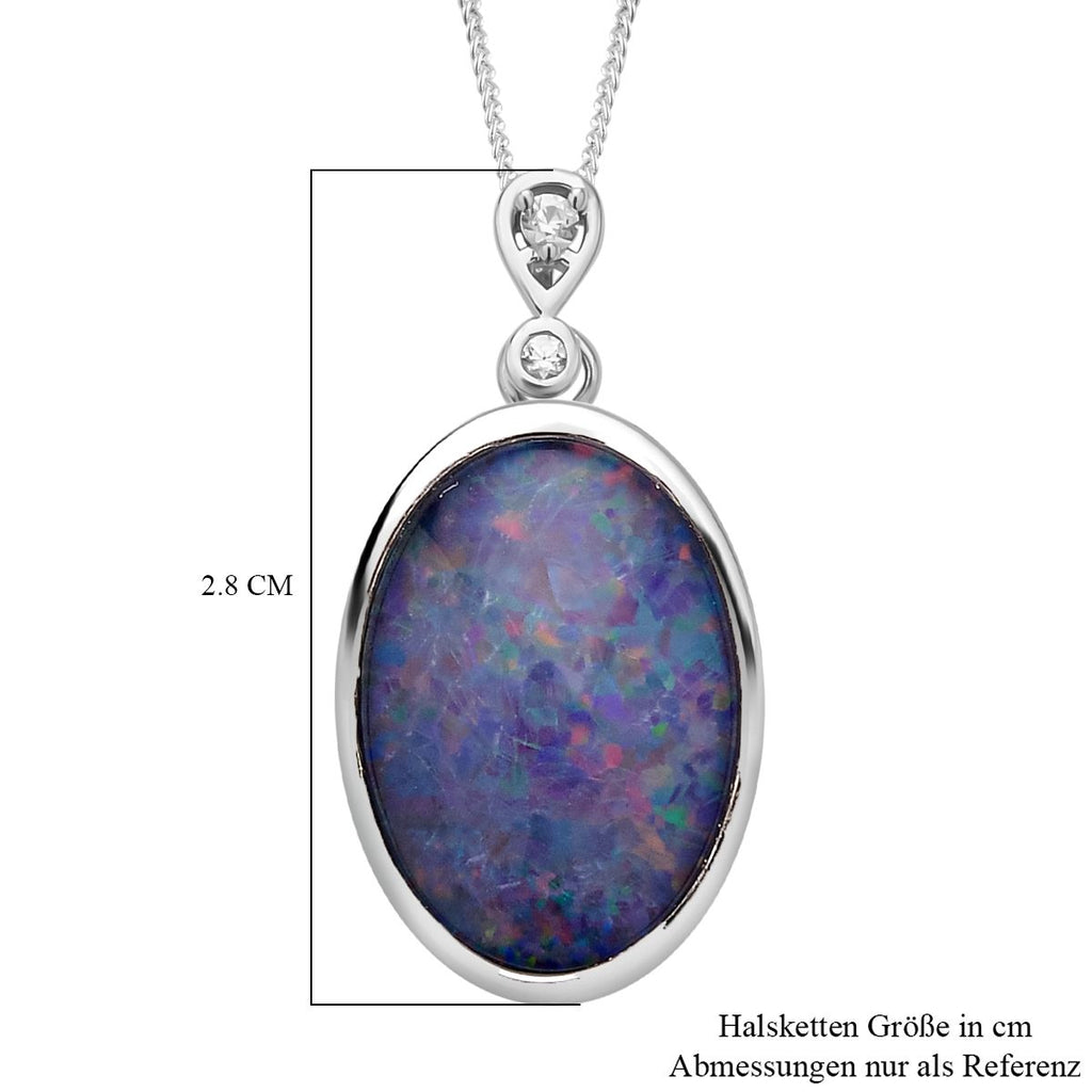 Boulder Opal Triplette und weißer Zirkon-Anhänger mit Kette, 925 Silber rhodiniert ca. 6.53 ct