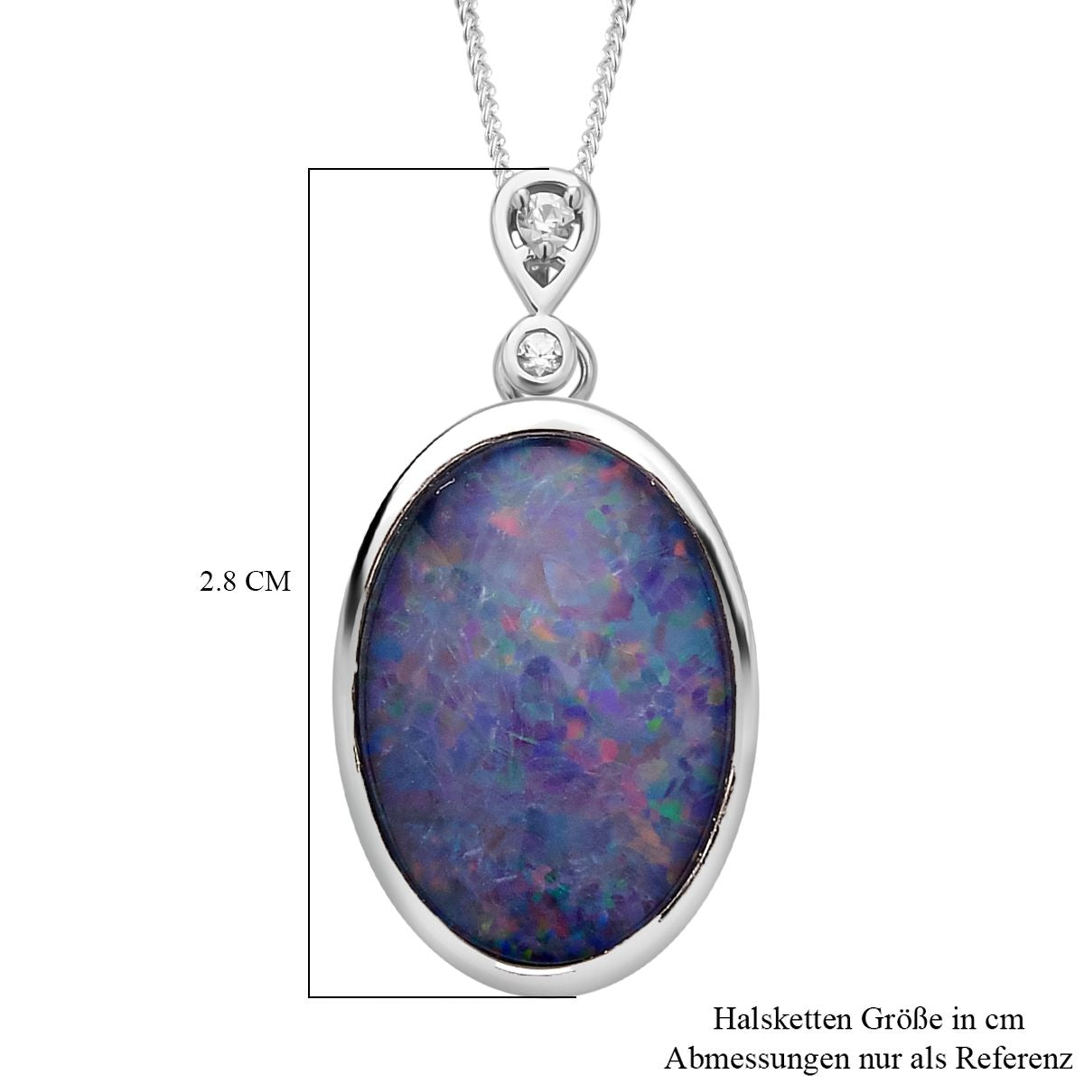 Boulder Opal Triplette und weißer Zirkon-Anhänger mit Kette, 925 Silber rhodiniert ca. 6.53 ct