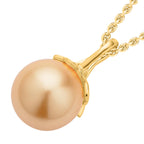 Goldene Muschelkernperle, weißer Zirkonia, Anhänger mit Kette, Messing, Edelstahl, ca., goldfarben 0.25 ct