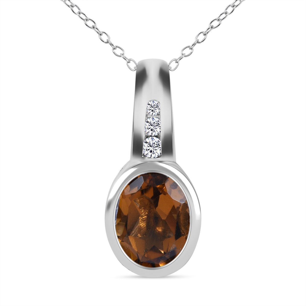 Madeira Citrin, weißer Zirkon Anhänger mit Kette, 925 Silber platiniert ca. 1.26 ct