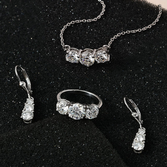 EF Moissanit Schmuckset 925 Silber platiniert ca. 7,19 ct.