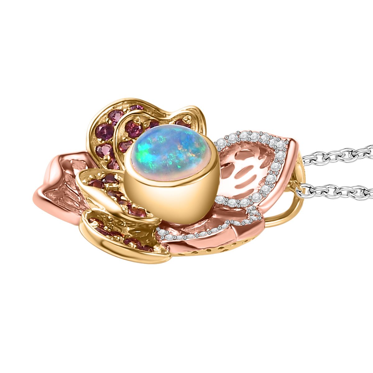 AA Natürlicher, äthiopischer Welo Opal, Rhodolith Granat Schmuckset 925 Silber bicolor ca. 2.67 ct