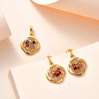 2er Set - Mehrfarbiger-Turmalin Anhänger und Ohrringe, 925 Silber Gelbgold Vermeil, ca. 1.50 ct