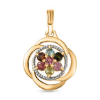 2er Set - Mehrfarbiger-Turmalin Anhänger und Ohrringe, 925 Silber Gelbgold Vermeil, ca. 1.50 ct