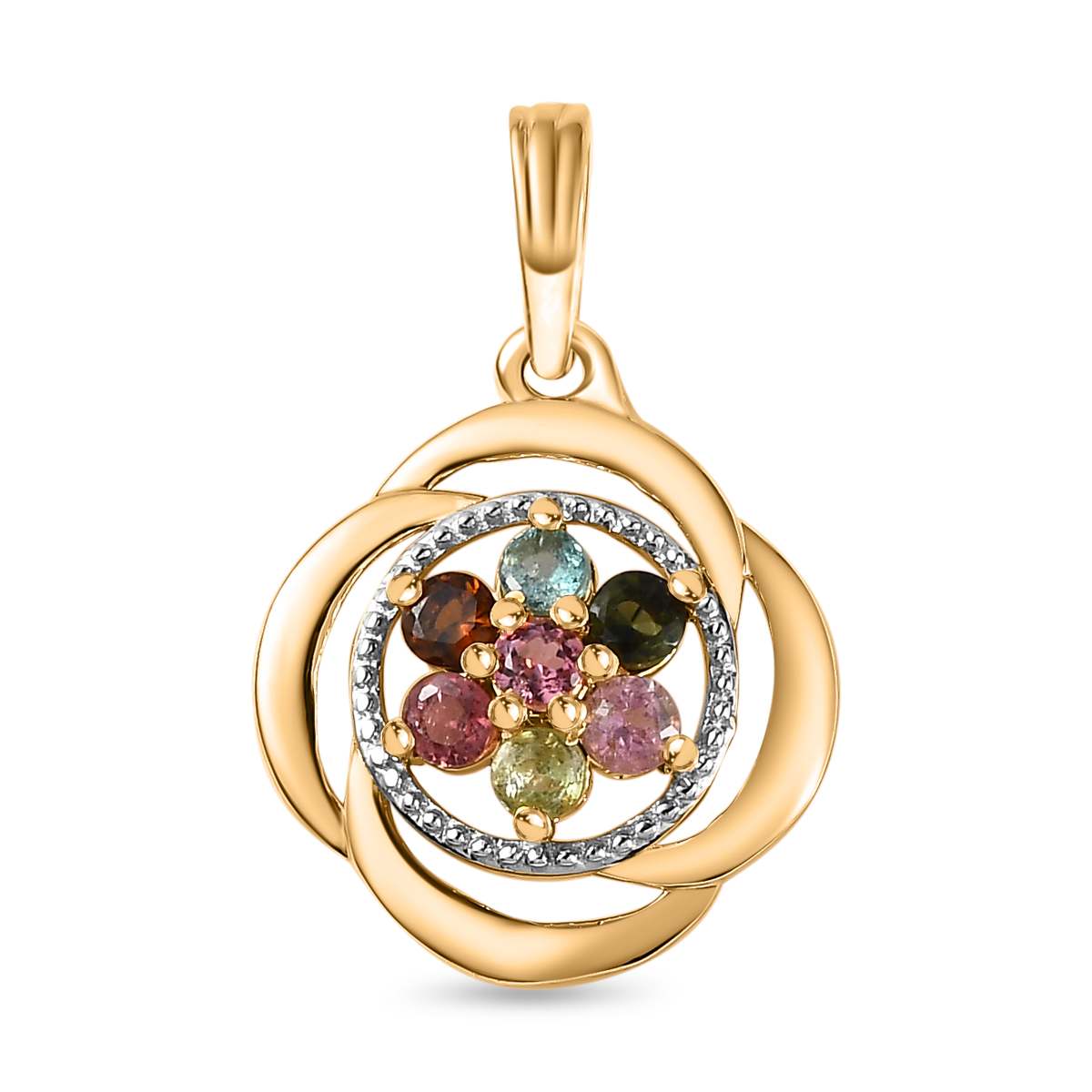 2er Set - Mehrfarbiger-Turmalin Anhänger und Ohrringe, 925 Silber Gelbgold Vermeil, ca. 1.50 ct