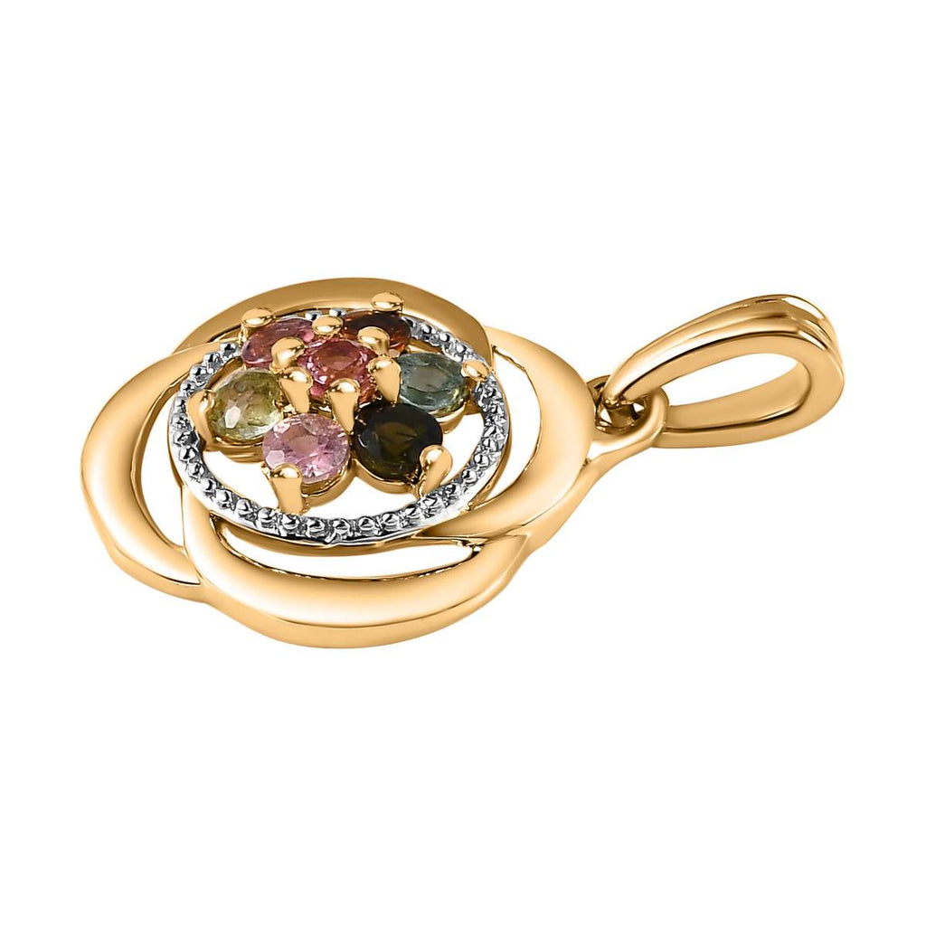 2er Set - Mehrfarbiger-Turmalin Anhänger und Ohrringe, 925 Silber Gelbgold Vermeil, ca. 1.50 ct