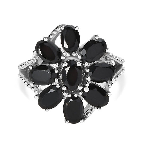 Schwarzer Spinell Schmuckset  Edelstahl ca. 34.73 ct