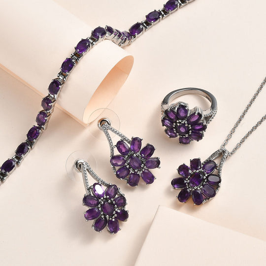 Afrikanischer Amethyst Schmuckset  Edelstahl ca. 25.63 ct