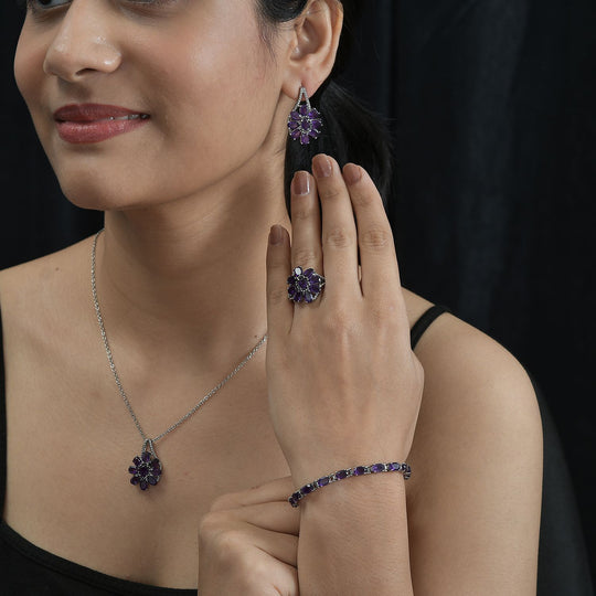 Afrikanischer Amethyst Schmuckset  Edelstahl ca. 25.63 ct