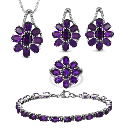 Afrikanischer Amethyst Schmuckset  Edelstahl ca. 25.63 ct