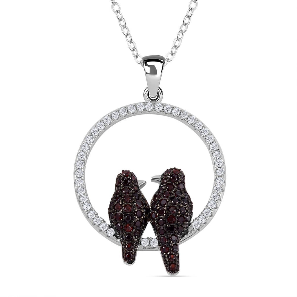 Weißer Zirkon, Roter Granat Schmuckset 925 Silber Zweifarbige Beschichtung und Edelstahl ca. 0.45 ct