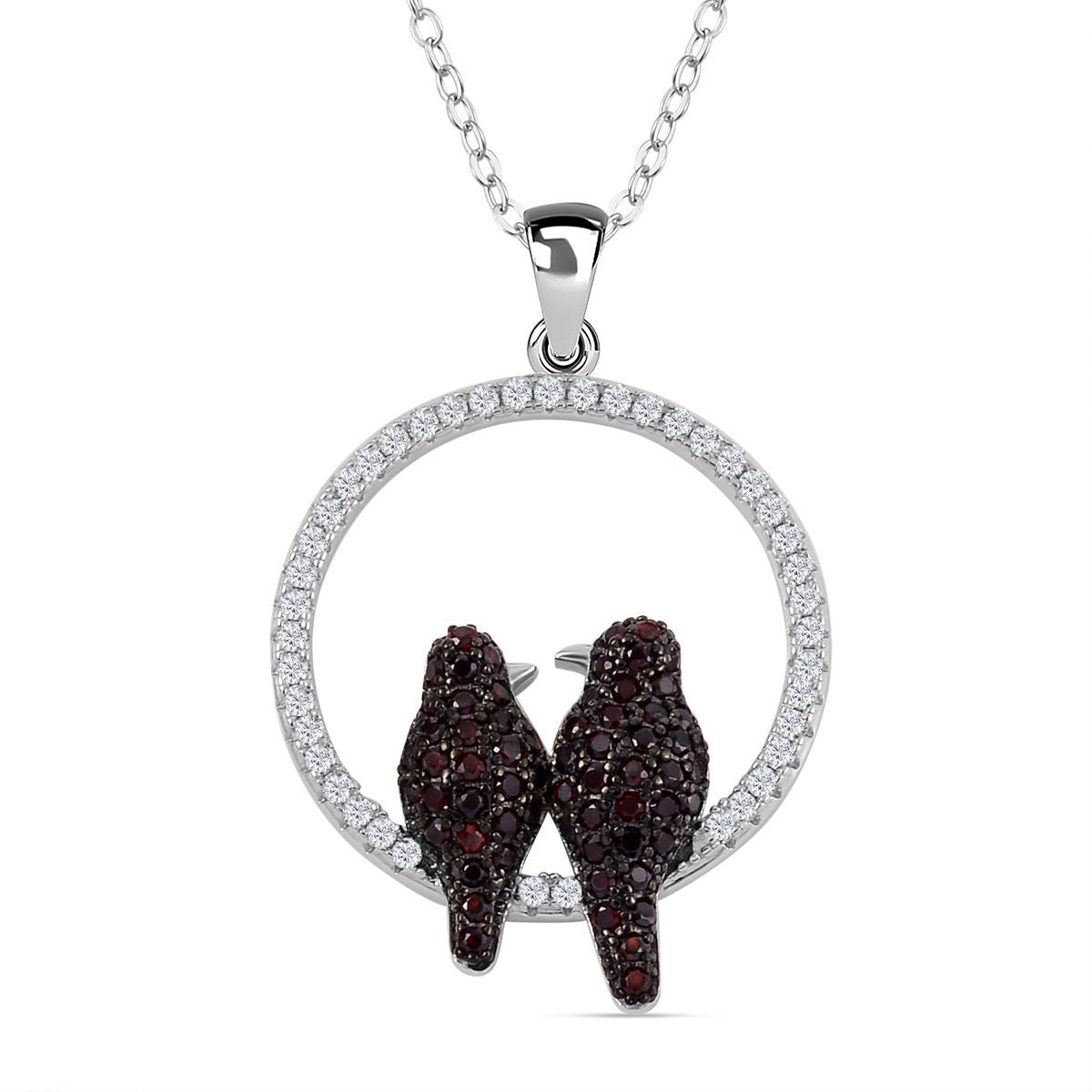 Weißer Zirkon, Roter Granat Schmuckset 925 Silber Zweifarbige Beschichtung und Edelstahl ca. 0.45 ct