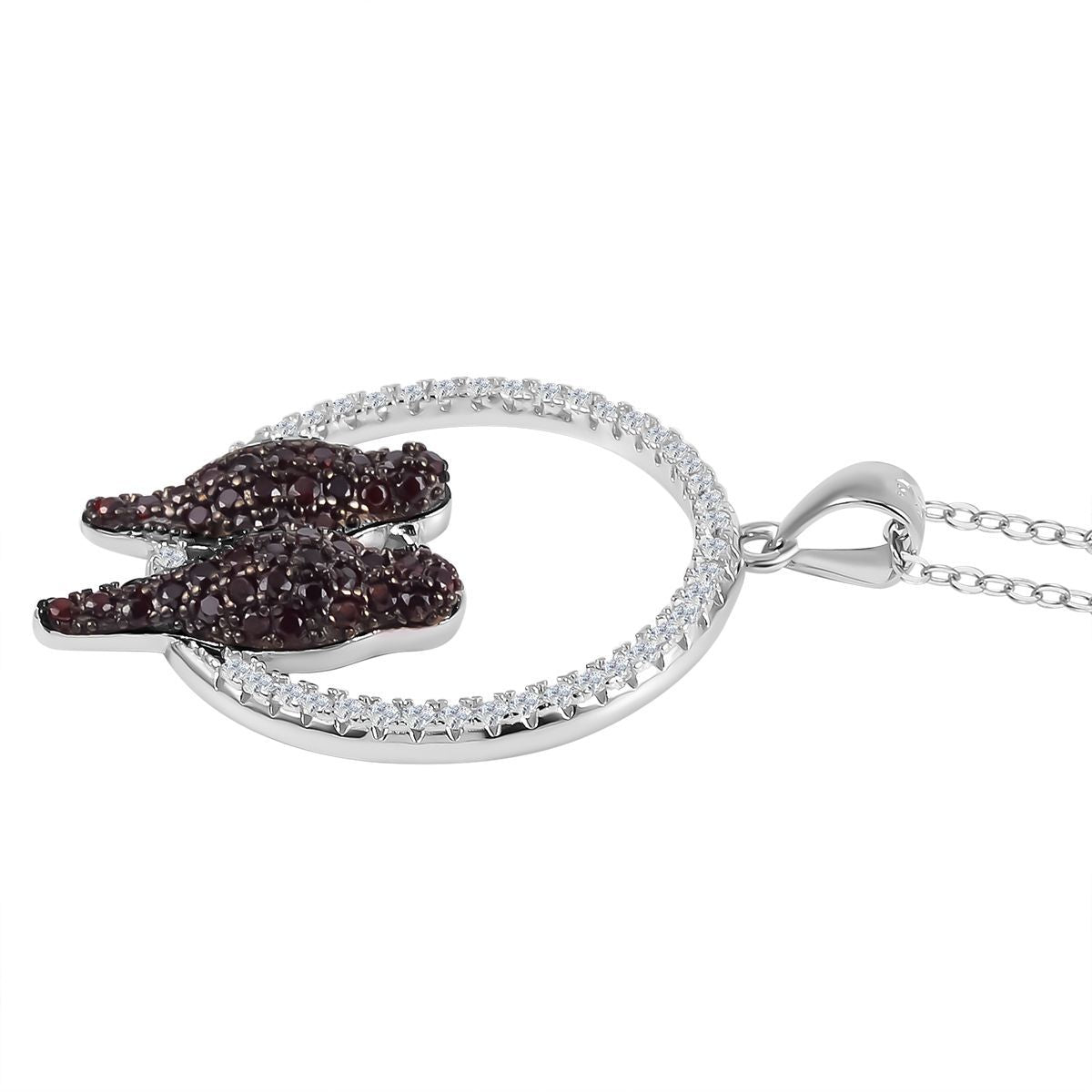 Weißer Zirkon, Roter Granat Schmuckset 925 Silber Zweifarbige Beschichtung und Edelstahl ca. 0.45 ct