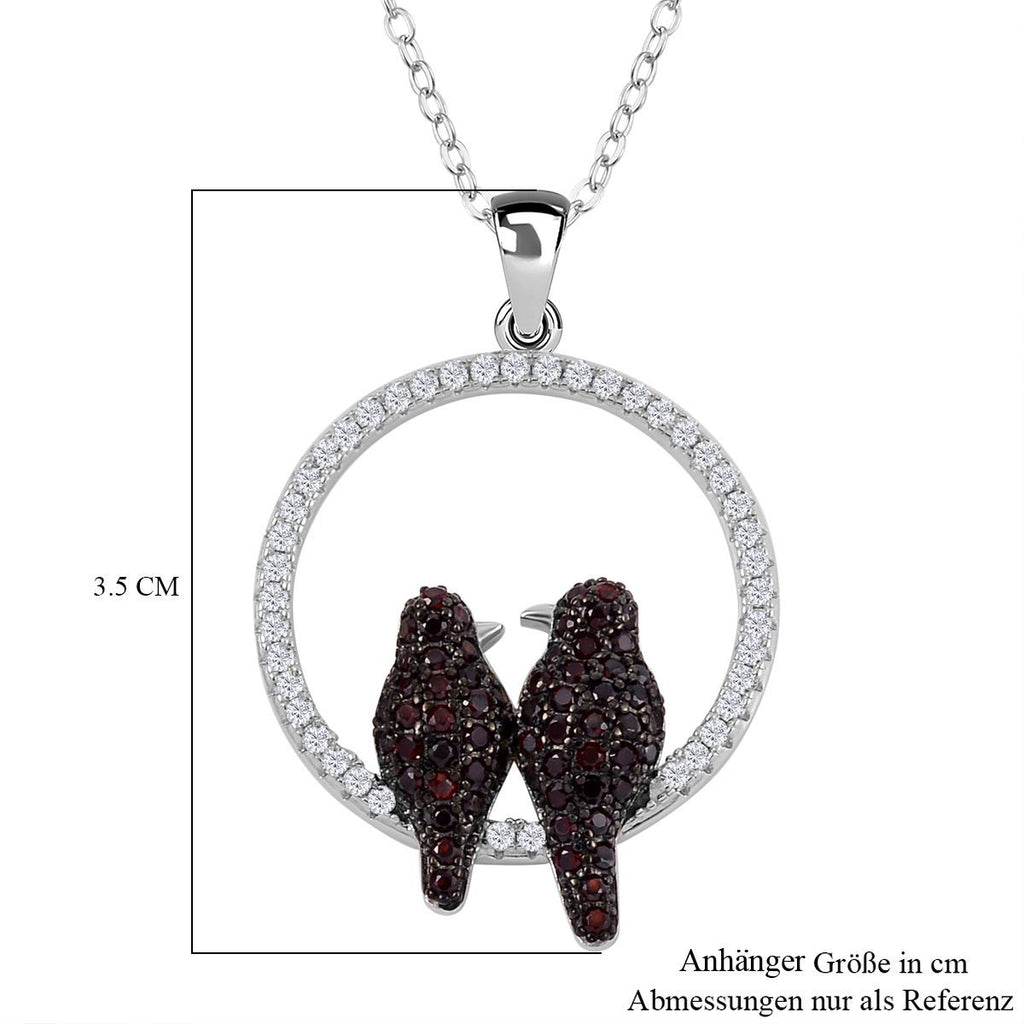 Weißer Zirkon, Roter Granat Schmuckset 925 Silber Zweifarbige Beschichtung und Edelstahl ca. 0.45 ct