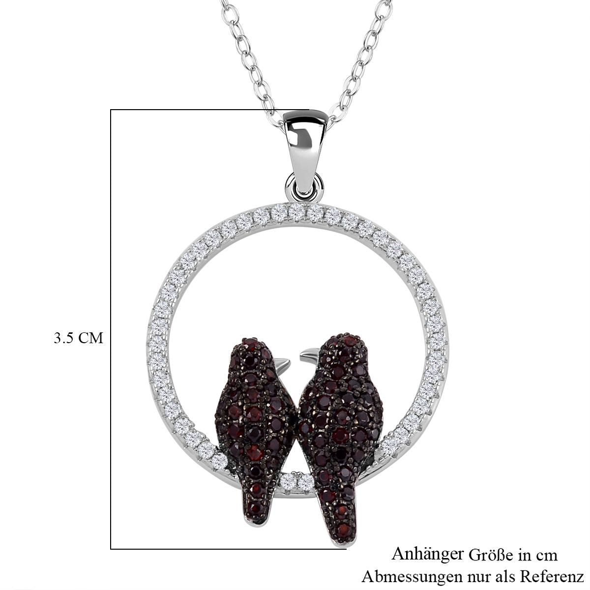 Weißer Zirkon, Roter Granat Schmuckset 925 Silber Zweifarbige Beschichtung und Edelstahl ca. 0.45 ct
