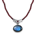 AAA Labradorit und Rhodolith Granat Anhänger mit 18cm Kette - 89 ct.