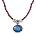 AAA Labradorit, Rhodolith Granat Schmuckset 925 Silber platiniert ca. 89,00 ct.