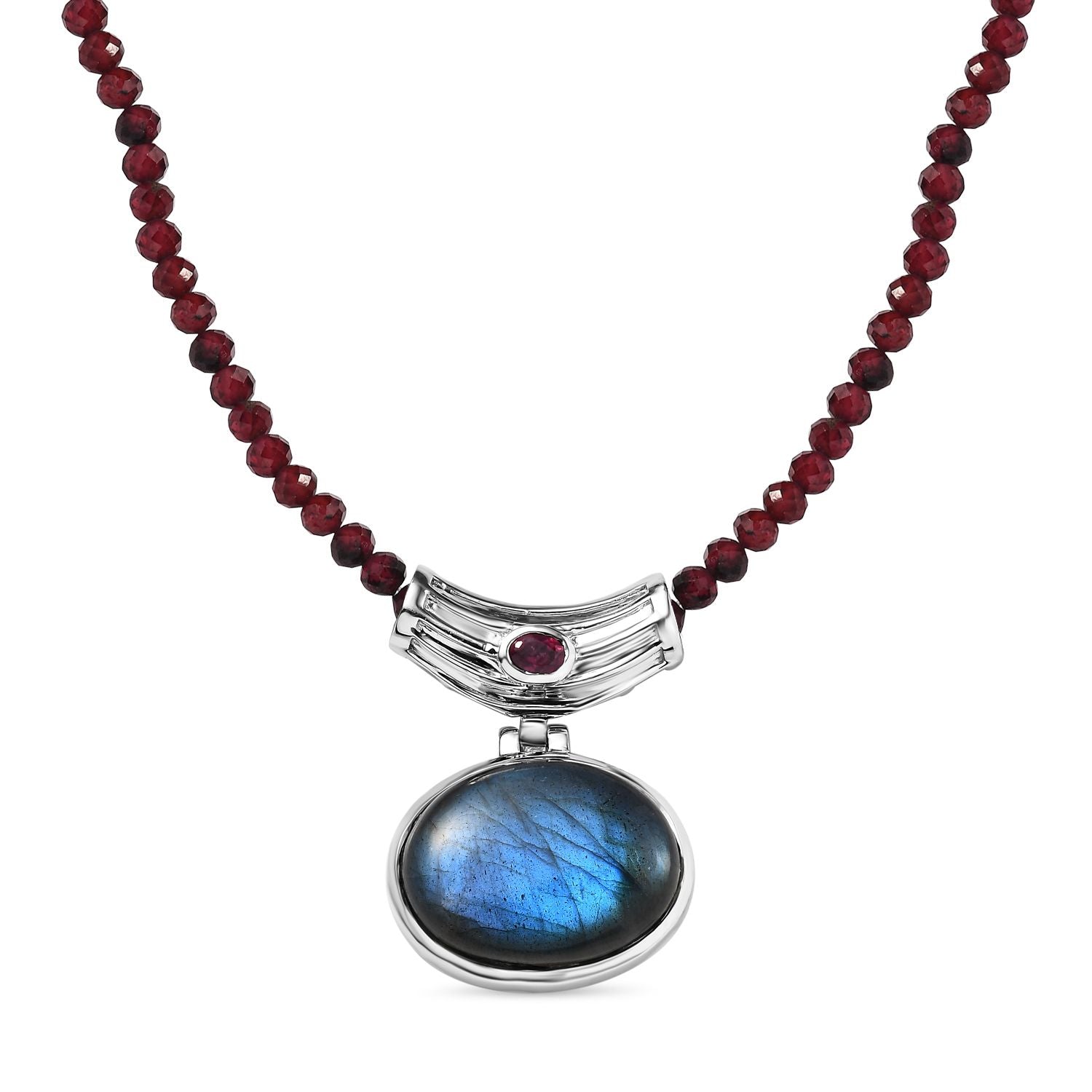 AAA Labradorit, Rhodolith Granat Schmuckset 925 Silber platiniert ca. 89,00 ct.
