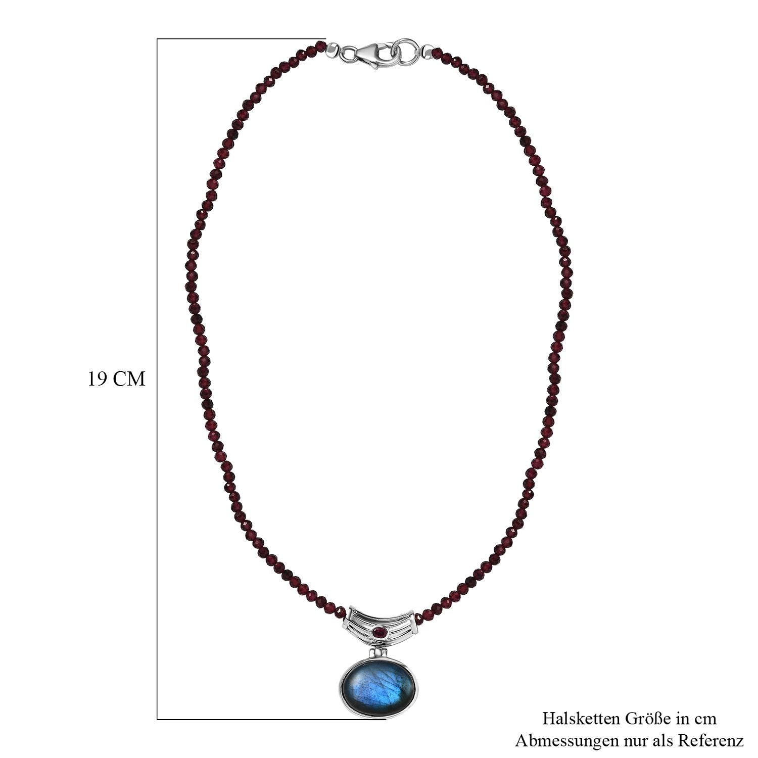 AAA Labradorit, Rhodolith Granat Schmuckset 925 Silber platiniert ca. 89,00 ct.