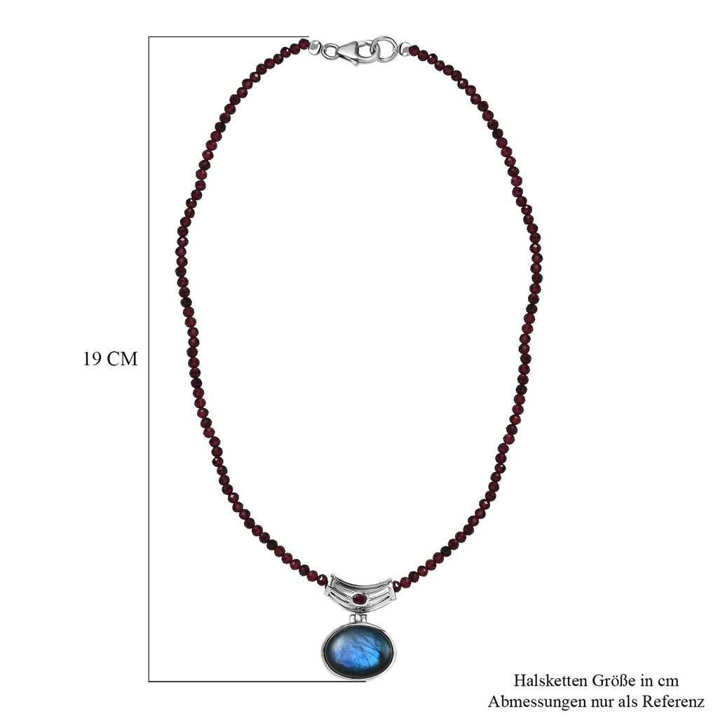 AAA Labradorit, Rhodolith Granat Schmuckset 925 Silber platiniert ca. 89,00 ct.