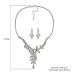 2er Set - Weißer Kristall Halskette und Ohrringe Schmuckset, Messing