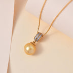 Goldene Südsee Perle, Moissanit Schmuckset 925 Silber Gelbgold Vermeil