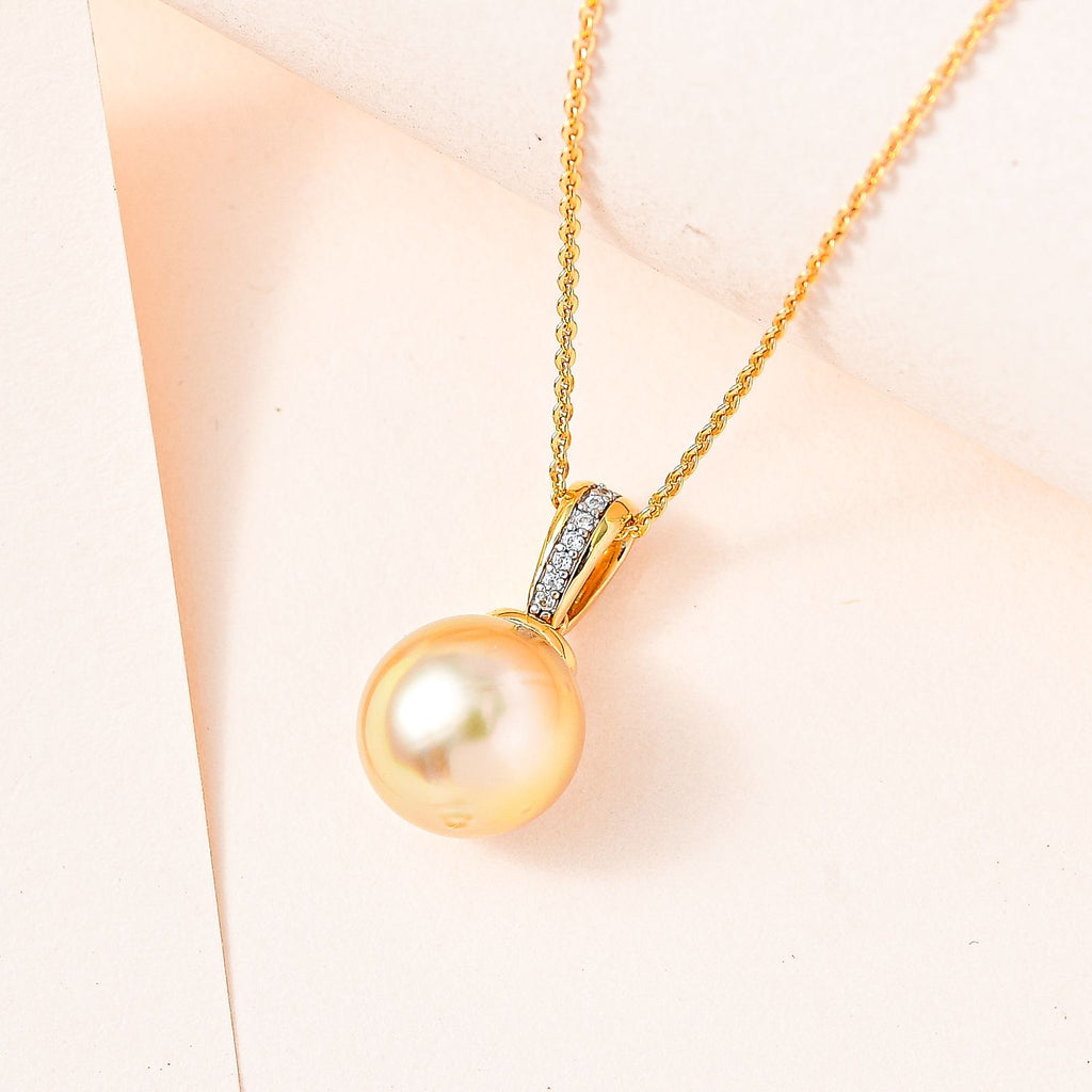Goldene Südsee Perle, Weißer Zirkon Schmuckset 925 Silber Gelbgold Vermeil