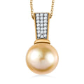 Goldene Südsee Perle, Weißer Zirkon Schmuckset 925 Silber Gelbgold Vermeil ca. 0.42 ct