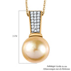 Goldene Südsee Perle, Weißer Zirkon Schmuckset 925 Silber Gelbgold Vermeil ca. 0.42 ct