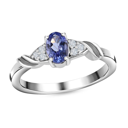 2er Set - Tansanit Ring und Anhänger Schmuckset, 925 Silber platiniert ca. 1.10 ct