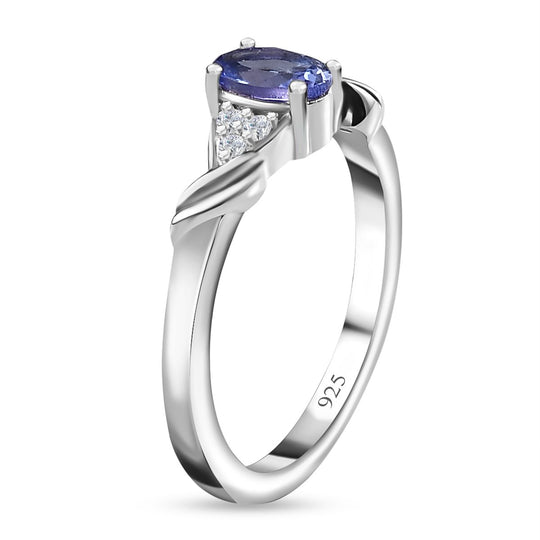 2er Set - Tansanit Ring und Anhänger Schmuckset, 925 Silber platiniert ca. 1.10 ct