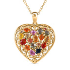Mehrfarbig Saphir Anhänger mit Kette, 925 Silber Gelbgold Vermeil ca. 3.46 ct