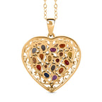 Mehrfarbig Saphir Anhänger mit Kette, 925 Silber Gelbgold Vermeil ca. 3.46 ct