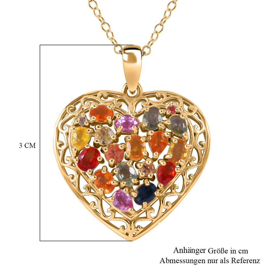 Mehrfarbig Saphir Anhänger mit Kette, 925 Silber Gelbgold Vermeil ca. 3.46 ct