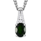 Natürlicher Chromdiopsid, Weißer Zirkon Anhänger mit Kette, 925 Silber platiniert, ca. 1.50 ct