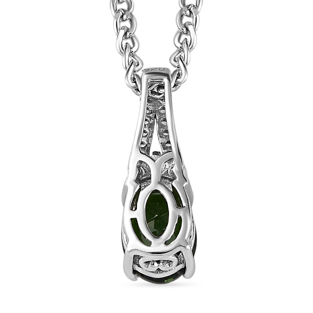 Natürlicher Chromdiopsid, Weißer Zirkon Anhänger mit Kette, 925 Silber platiniert, ca. 1.50 ct