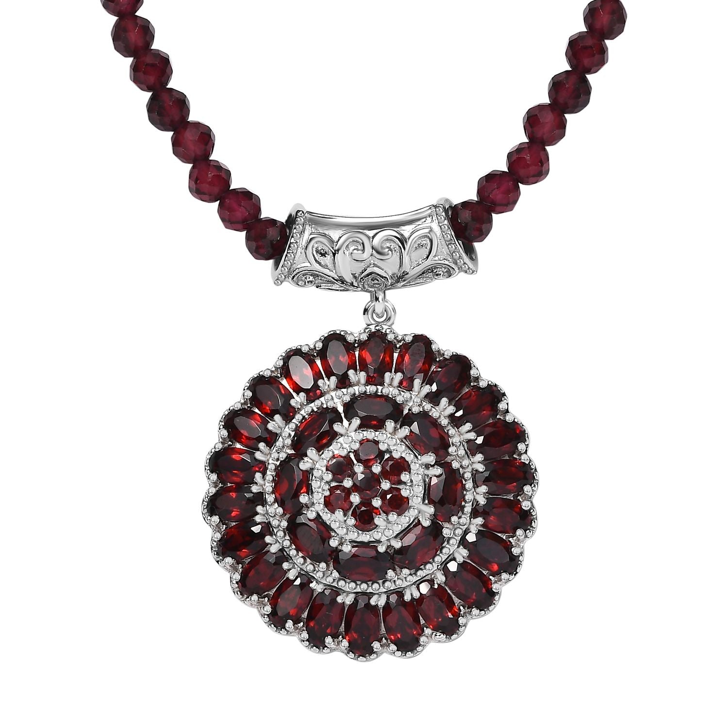 Mosambik Granat Anhänger mit Kette, 925 Silber platiniert, ca. 53.80 ct