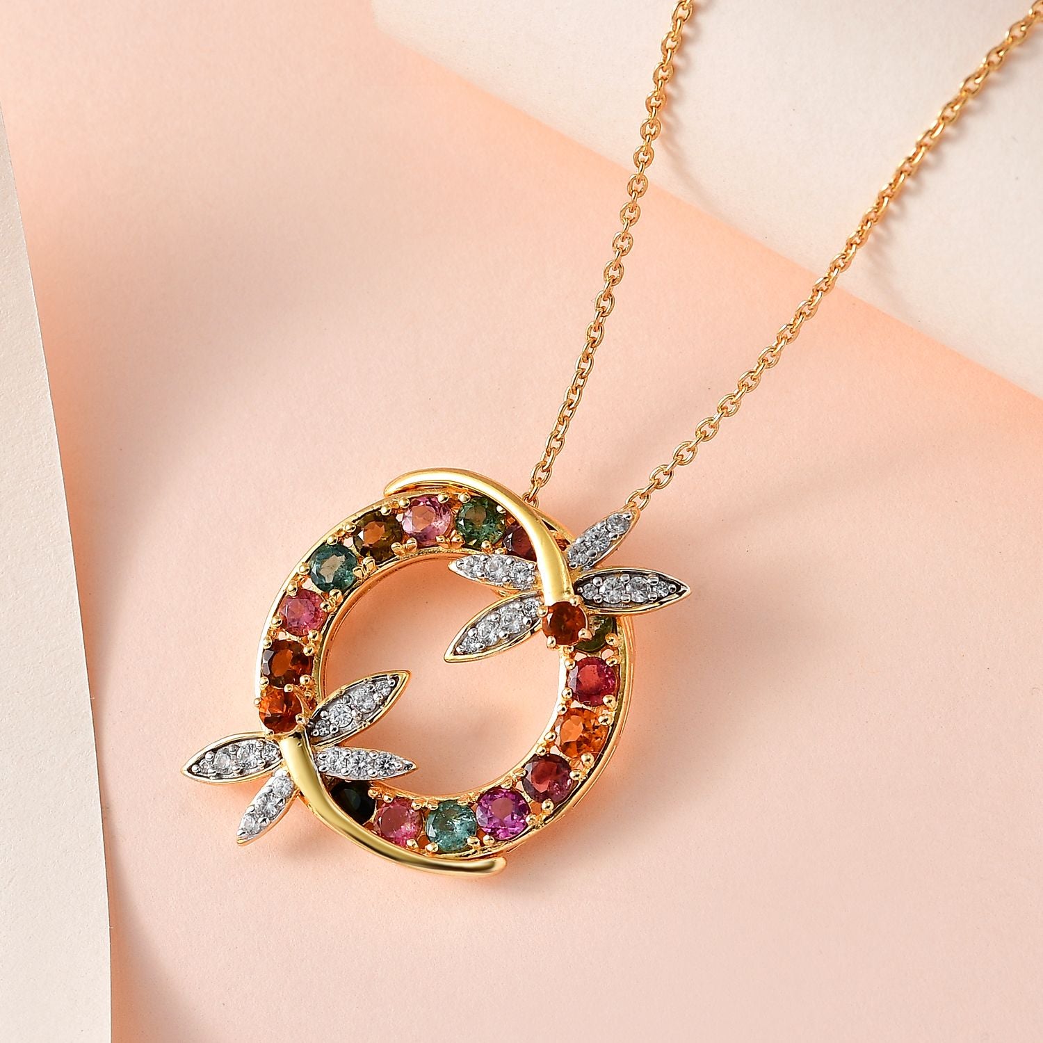 AA Mehrfach-Turmalin, Citrin Schmuckset 925 Silber Gelbgold Vermeil ca. 4,15 ct.