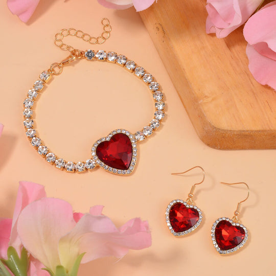 2er Set - J Francis gefertigt mit Glas, Weißer Kristall Armband und Ohrringe, roséfarben