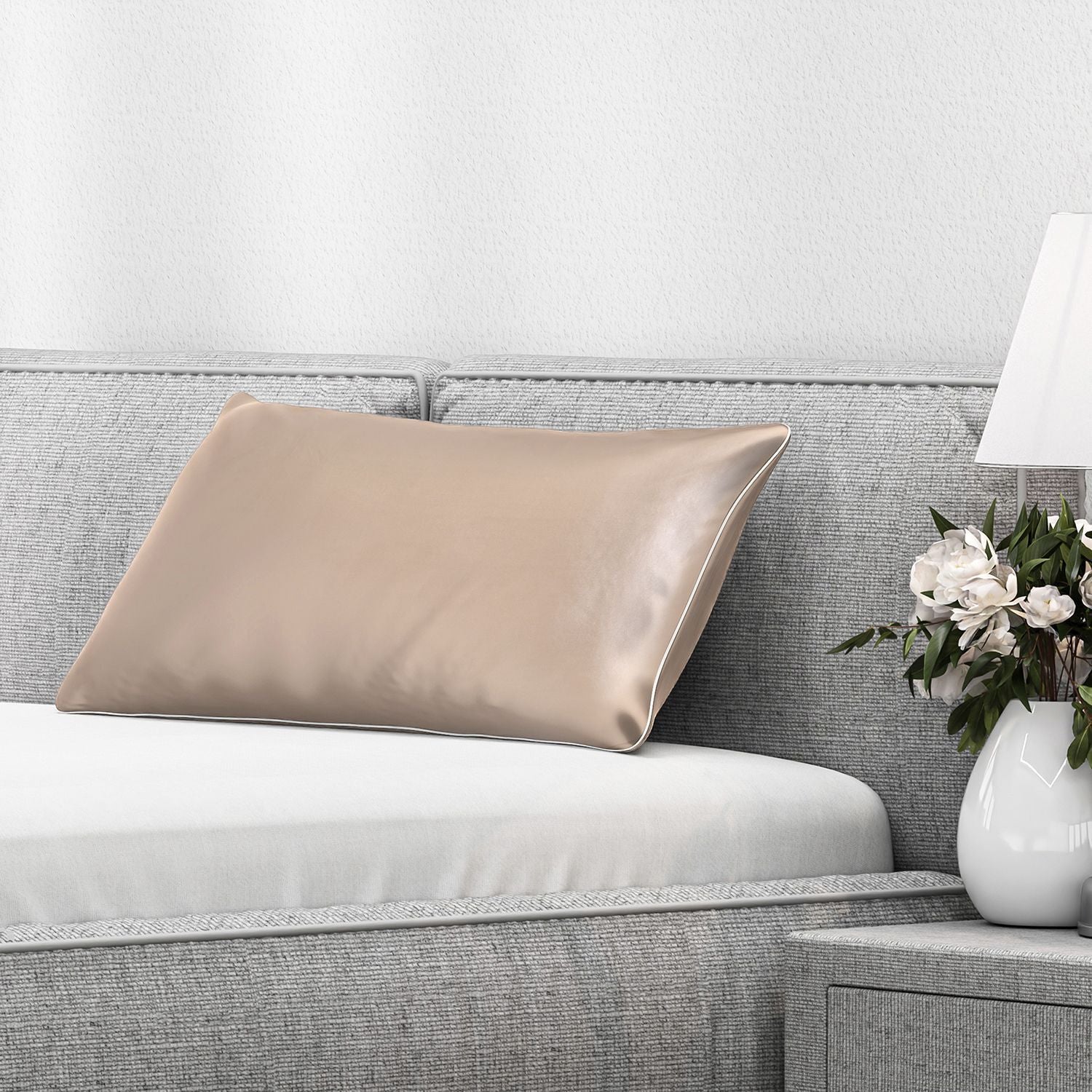Serenity Night - 100% Maulbeerseide Sommerseidendecke mit Seidenfüllung Daunenkissen und Seidenkissenbezug Beige