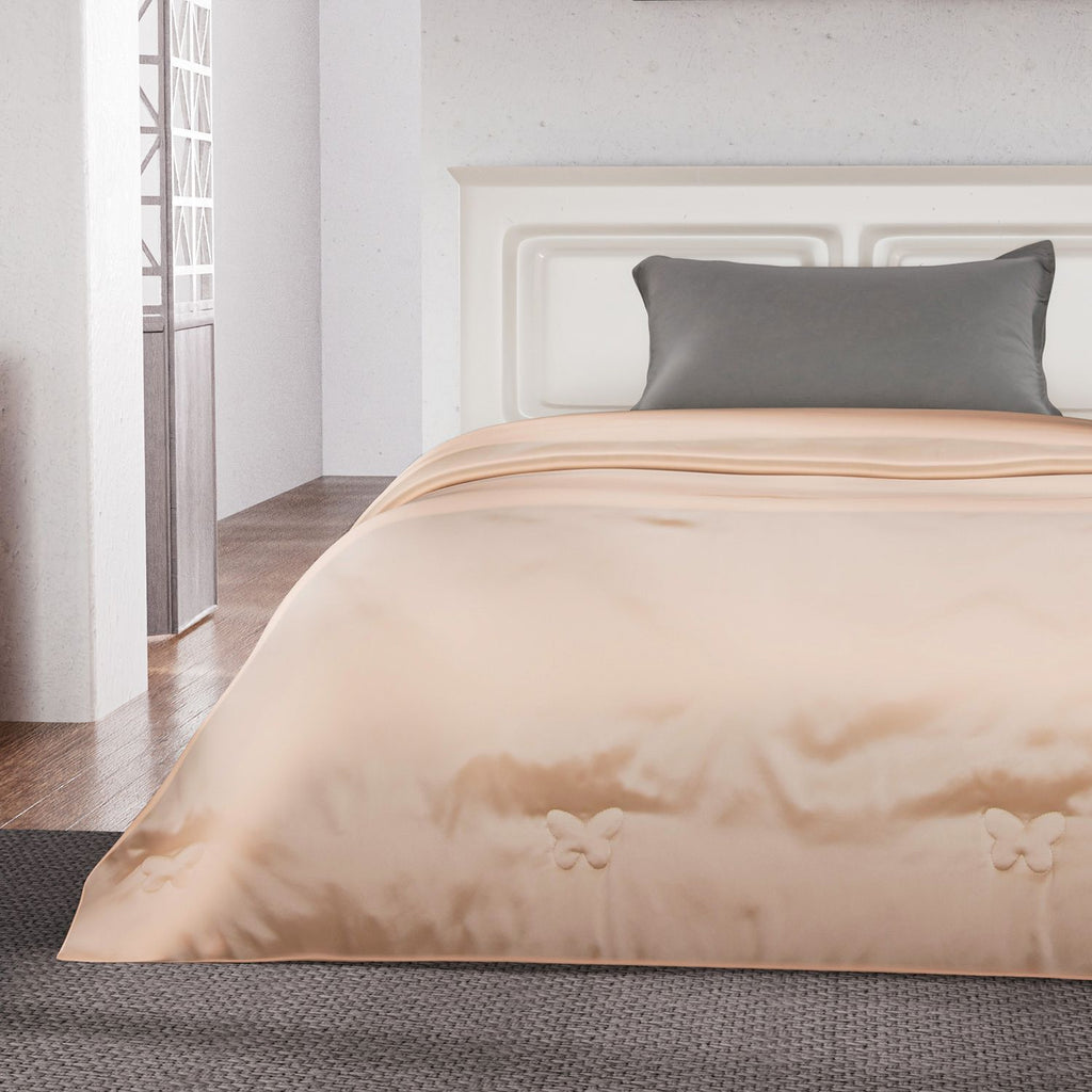 Serenity Night - 100% Maulbeerseide Sommerseidendecke mit Seidenfüllung Daunenkissen und Seidenkissenbezug Beige