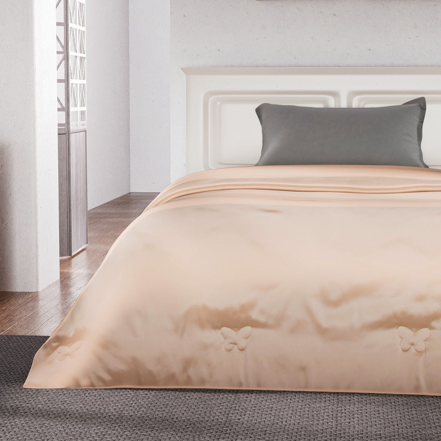 Serenity Night - 100% Maulbeerseide Sommerseidendecke mit Seidenfüllung Daunenkissen und Seidenkissenbezug Beige