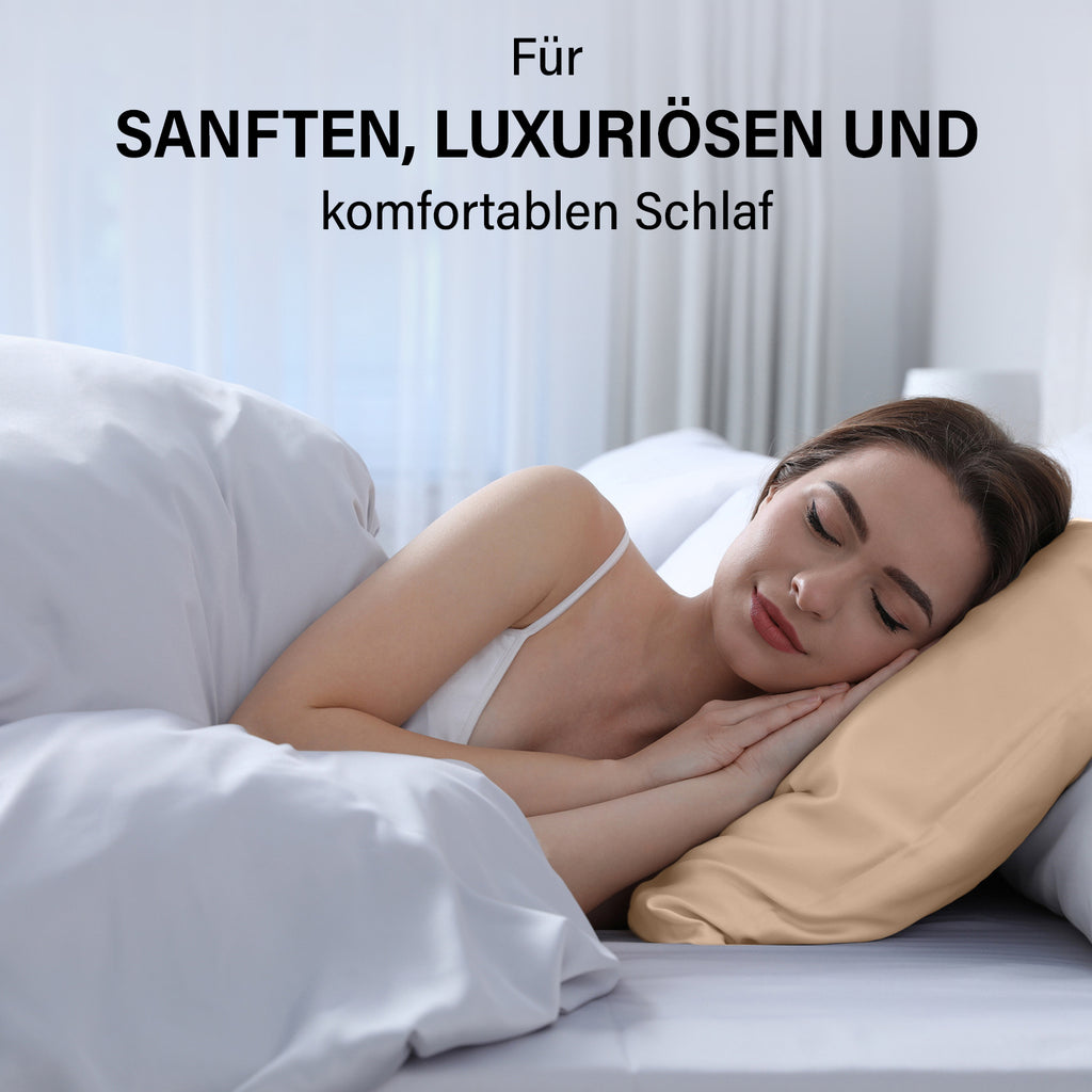 Serenity Night - 100% Maulbeerseide Sommerseidendecke mit Seidenfüllung Daunenkissen und Seidenkissenbezug Beige