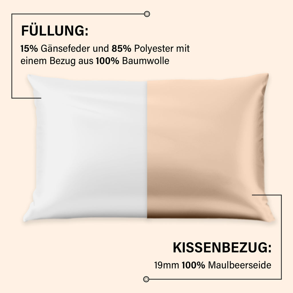Serenity Night - 100% Maulbeerseide Sommerseidendecke mit Seidenfüllung Daunenkissen und Seidenkissenbezug Beige