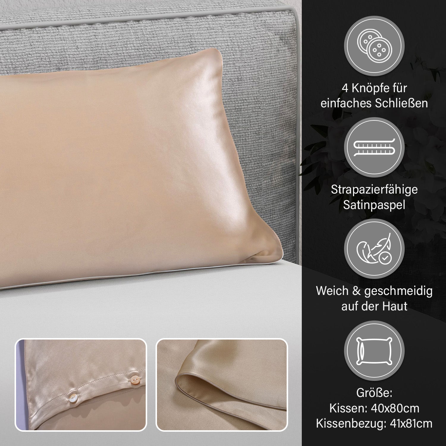 Serenity Night - 100% Maulbeerseide Sommerseidendecke mit Seidenfüllung Daunenkissen und Seidenkissenbezug Beige