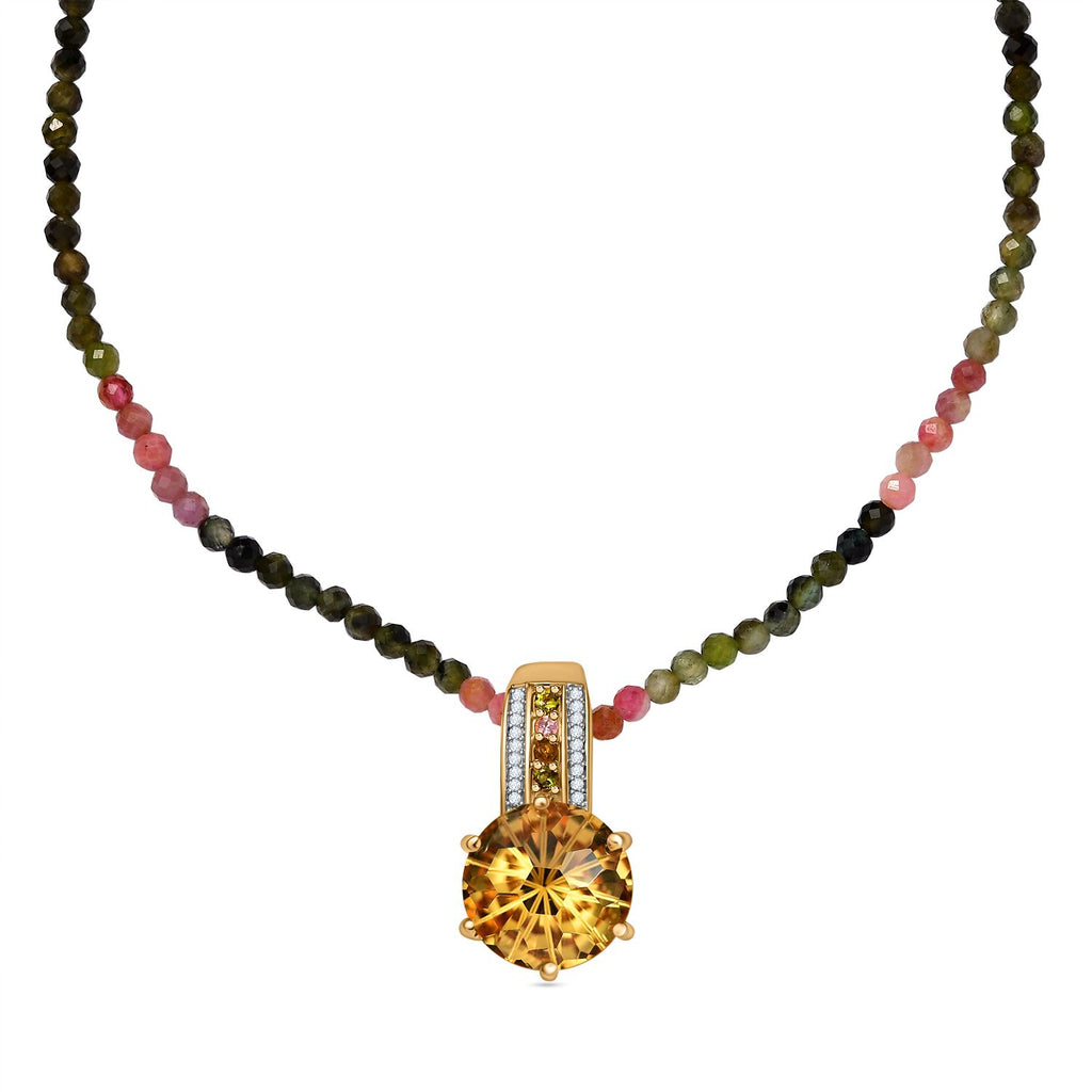 Citrin, Mehrfarbig-Turmalin Schmuckset 925 Silber Gelbgold Vermeil ca. 45,37 ct.