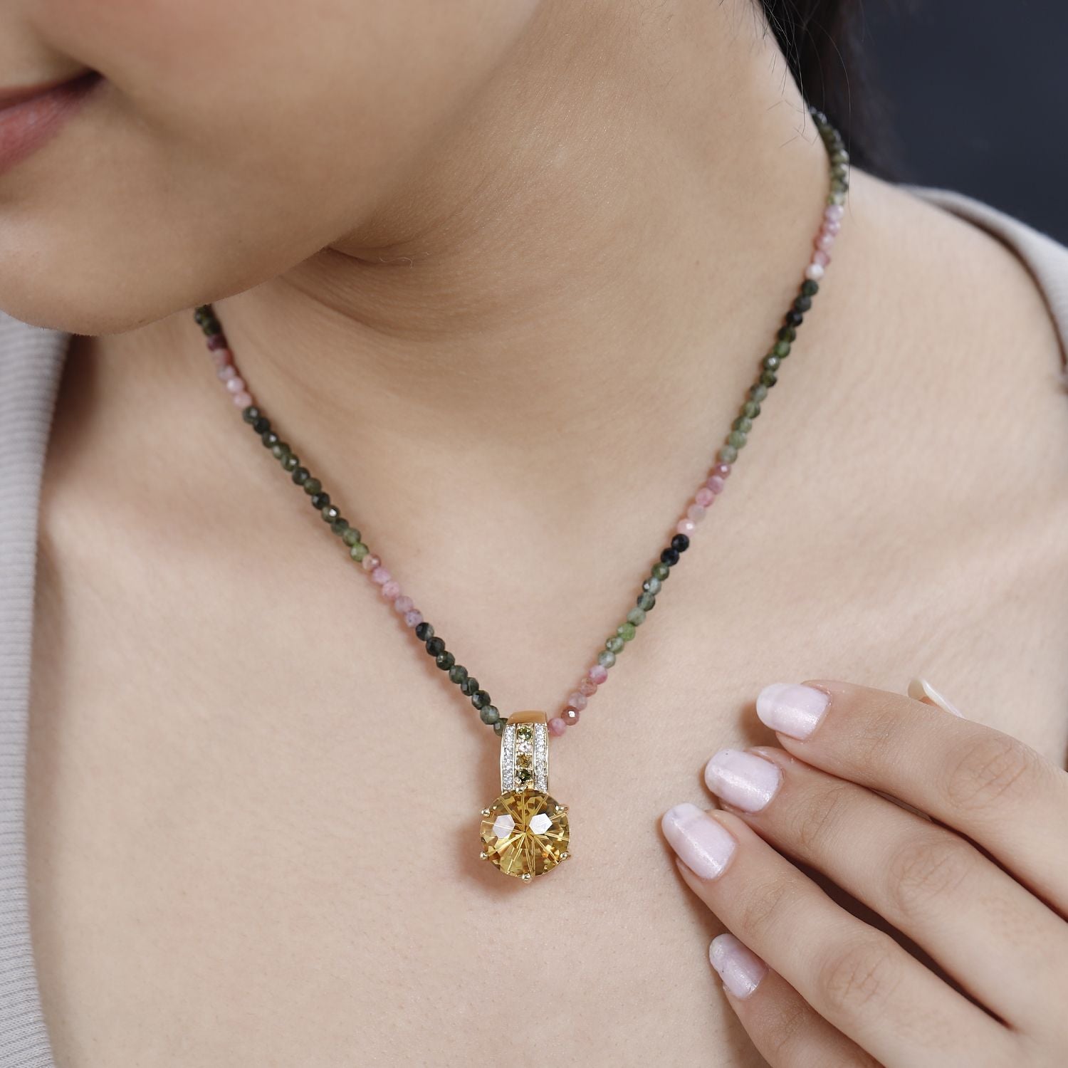 Citrin, Mehrfarbig-Turmalin Schmuckset 925 Silber Gelbgold Vermeil ca. 45,37 ct.