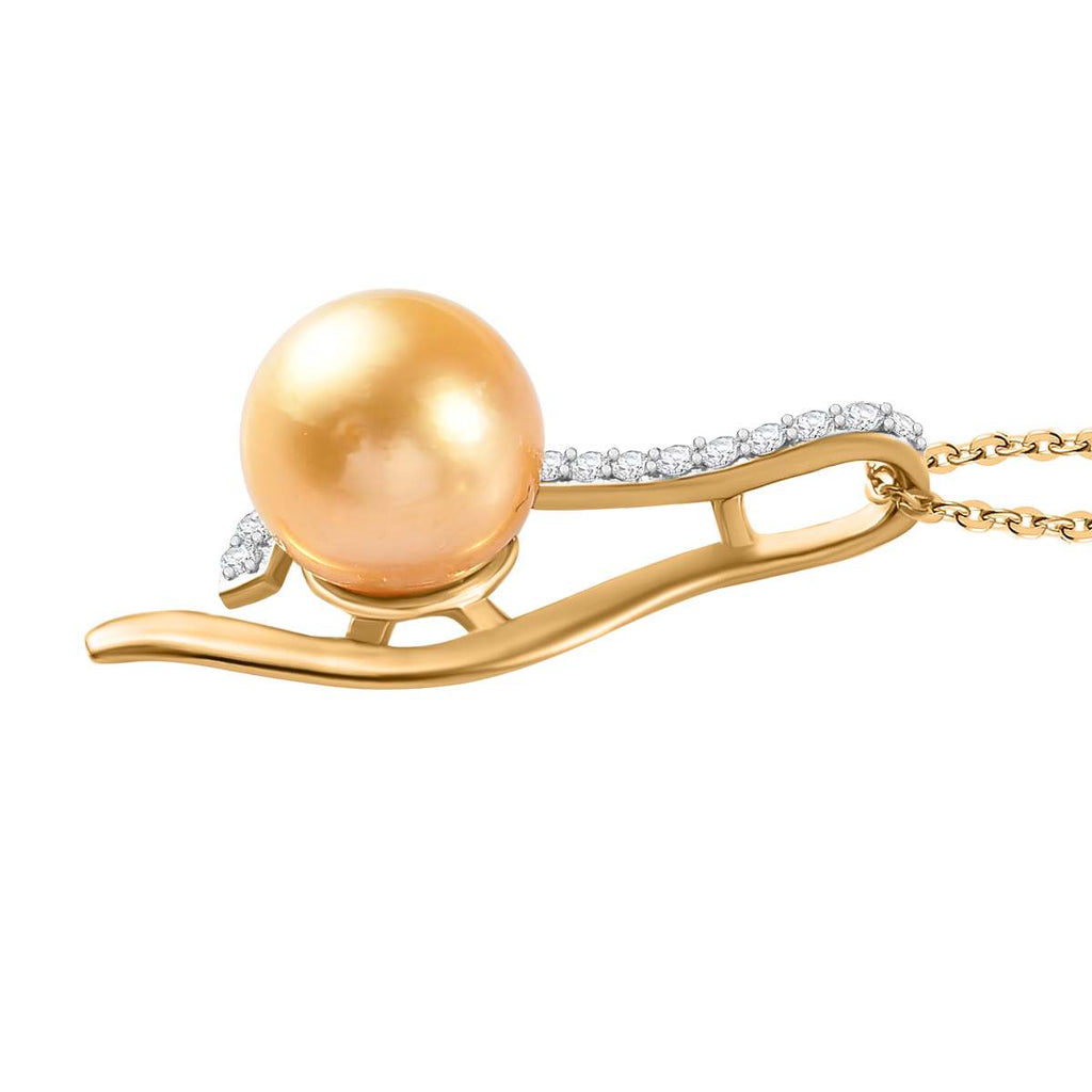 Goldene Südsee Perle (8-10 mm), Moissanit Schmuckset 925 Silber Gelbgold Vermeil