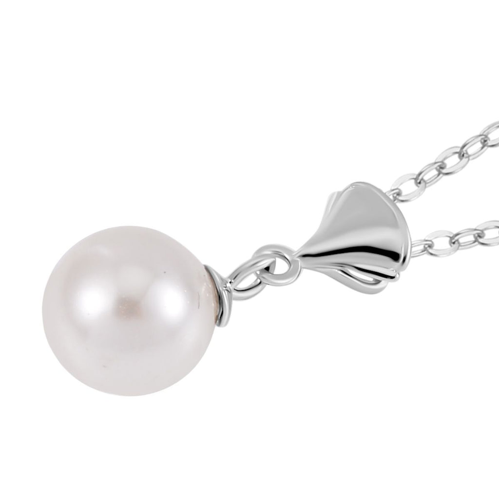 Weiße Muschelkernperle (8-9 mm) Anhänger mit Kette ca. 50 cm, 925 Silber rhodiniert und Edelstahl
