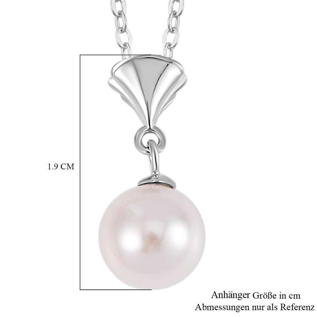 Weiße Muschelkernperle (8-9 mm) Anhänger mit Kette ca. 50 cm, 925 Silber rhodiniert und Edelstahl